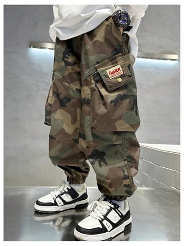 GORGLITTER Boy's Cargo Pants Joggers Baggy Camo Elastic Waist Wide Led Casual Hunting Pants with Pockets3