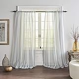 Elrene Home Fashions Hampton Stripe Cottagecore Sheer Window Curtain Panel, 52' x 84' (1, Blue