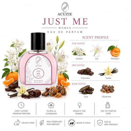 Image of Just Me 100ml Perfume for Women | Long Lasting Fresh Floral Vanilla Intense Eau de Parfum EDP Fragrance | Daily Wear Scent