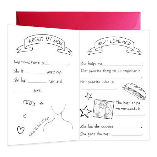 Hilgue Fill in Blank Happy Mothers Day Card from Son Daughter Mothers Day Craft for Kids Fill in The Blank Card for Mom with Envelope