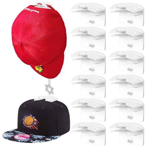 Towviy 12PCS Porte de Casquette, Crochet Chapeau Porte Casquette Mural Organisateur Casquette Crochet Adhésif pour Chapeaux pour Rangement Casquettes de Baseball Serviette Chapeaux Echarpe (Blanc)