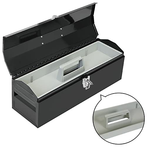Torin 19" Portable Metal Tool Box Hip Roof Style Storage Organizer Toolbox With Metal Latch Closure And Removable Storage Tray, Black,Atb202B #TOP3