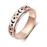 LuckyAmor Anxiety Ring for Women Spinner Rings:Rotating Rings Stainless Steel 6mm Moon Star Anxiety for Men Band Jewelry Gift for Women Size 6 7 8 9 10