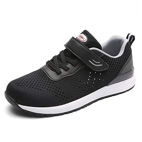 LEADER SHOW Mens Casual Elderly Safety Walking Shoes Light Weight Strap Comfort Sneakers (10 Black Hollow)