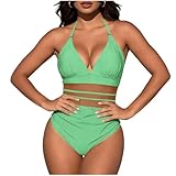 Women Slimming Tummy Control One Piece Swimsuit Sexy Mesh Patchwork Halter V Neck Bathing Suit Summer Fashion Green