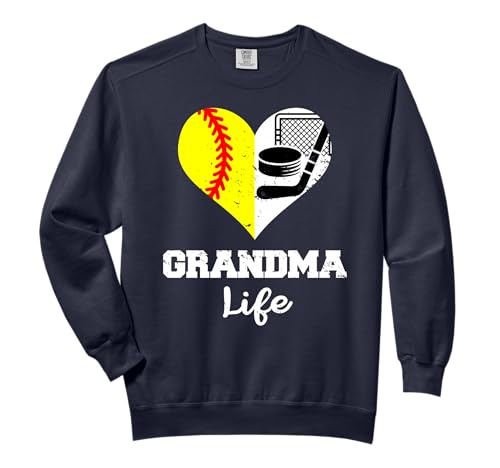 Grandma Life Heart Funny Softball Hockey Grandma Comfort Colors Adult Sweatshirt