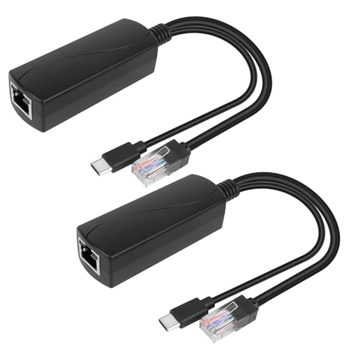2pcs 5V 4A Gigabit Poe Splitter Type-C Power Over Ethernet Adapter,EEE 802.3af/at Compliant 10/100/1000mbps for Raspberry Pi 5, Raspberry Pi 4,Power Supply Exchanger,IP Camera, Tablets, Dropcam etc