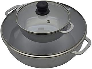 IMUSA USA 2 Piece Cast Aluminum Caldero Set with Glass Lid, Silver