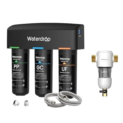 Waterdrop WD-TSA-UF 0.01 ?m Ultra Filtration Under Sink Water Filtration System and Waterdrop Spin Down Sediment Filter, Reusable Whole House Water Filter System 50 Micron