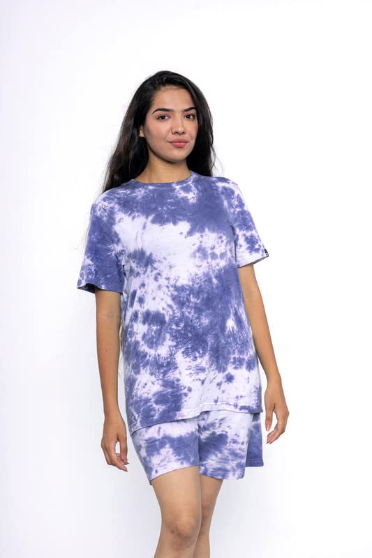 Image of EK RAG' Unisex Tie and dye & Solid Colours Half Sleeves Co - ords Set : Half Sleeve T-Shirt + Shorts Tie dye & Solid Colours For Men & Women