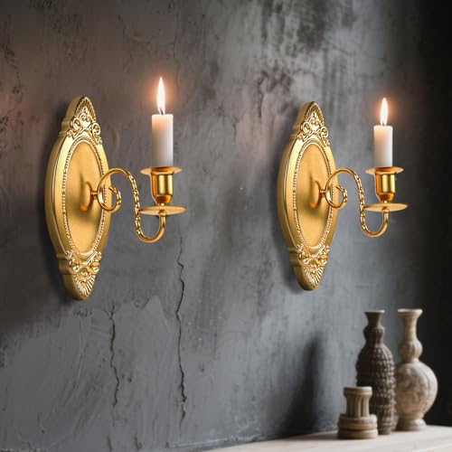 Vrnikhub Gold Candle Sconces Set of Two, Brass Color Victorian Royal Wall Sconce, Metal Rustic Candle Holder Baroque Home Wall Decor for Living Room, Dining Room, Bedroom, Fireplace, Hallway by Vrnikhub - Image 5