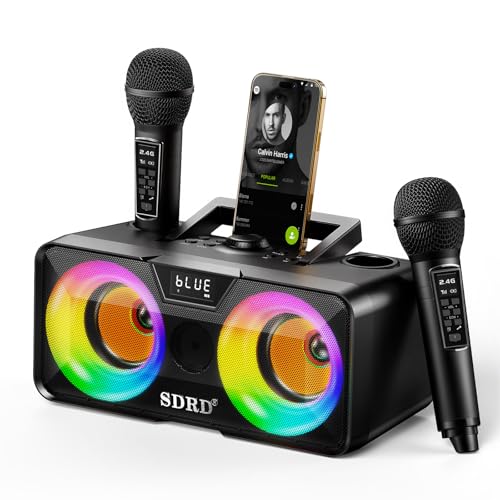 SDRD 217 Bluetooth Karaoke Machine for Adult Kid with Storage and Charging Station, Powerful Karaoke System, 12H Playtime, Rechargeable Wirless Microphone, Support USB/AUX Indoor Outdoor