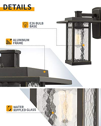 Beionxii Outdoor Wall Lights, 14" H Large Exterior Light Fixture Outside Porch Lights For House Front Door Garage, Oil Rubbed Bronze Cast Aluminum W/Water Glass - A268W-2Pk #TOP3