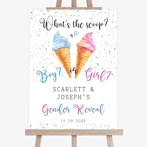 Ice Cream What’s the Scoop Gender Reveal Welcome Sign, He