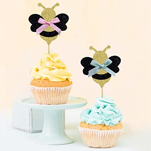 24 Pcs Bow Tie Bee Cupcake Toppers Cute Cake Decoration Birthday Baby Gender Reveal Baby Shower Party Dessert Insert Mgpferd #TOP1