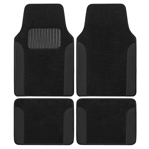 BDK Floor Mats for Cars, Two-Tone Carpet with Faux Leather Accents, Automotive Floor Mat Set with Built-In Heel Pad, Stylish Interior Car Accessories (Black)