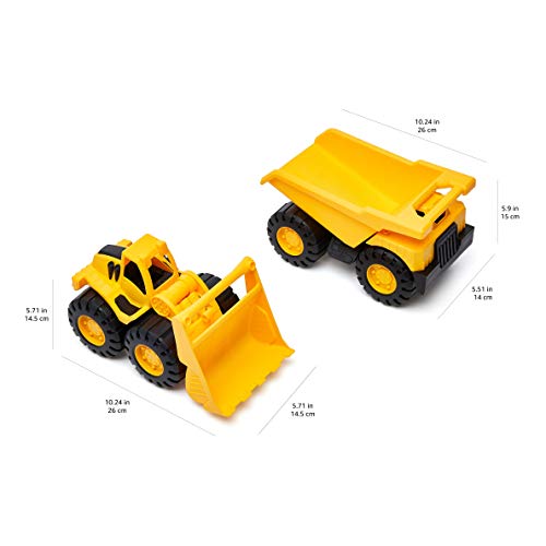 Amazon Basics Toy Construction Vehicle Set, Dump Truck And Bulldozer, Indoor/Outdoor, 10-Inch, Pack Of 2, Yellow, 10.25" X 12" X 5.75" #TOP6