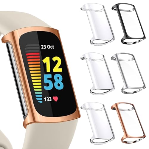 Kimiyaki 6 Pack for Fitbit Charge 6/5 Screen Protector Case Ultra-Thin Soft TPU Bumper Full Coverage Protective Accessories