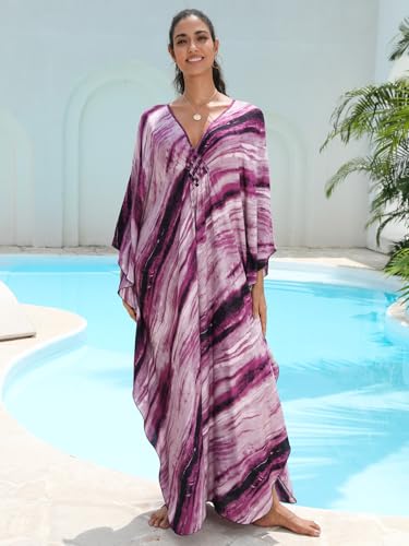 Image of IMAGEKOPE Women's Plus Size Animal Print V-Neck Batwing Kaftan Beach Dress Bathing Suit Cover-Up Loungewear
