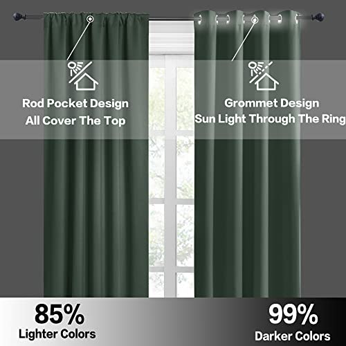 RYB HOME Room Darkening Curtains 108 inches Length 2 Panels Set, Privacy Assured Blackout Window Covers Thermal Insulated Rod Pocket Drapes for Living Room, 52 x 108 inch, Dark Green