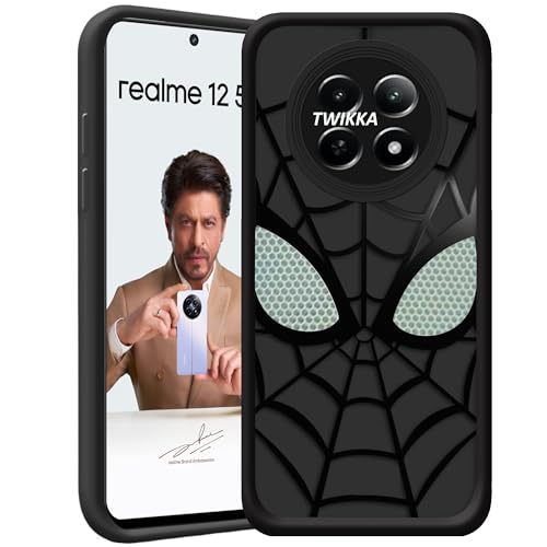 Image of Stylish Spider Back Case Cover Compatible for Realme Narzo 70,N65,Realme 13 /12 /12X,C65 | Spidey Face Mask Case | Soft Silicone | Camera & Full Body Protection | Shock Proof | (Black)