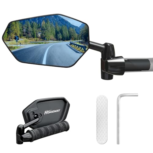 Homieway Fahrradspiegel,Metall Fahrrad Rückspiegel Lenkerendenspiegel,Blau Blendfreies Glas, Fahrrad Spiegel,Klappbar Fahrradspiegel für E-bike Lenker Links（16-21mm)