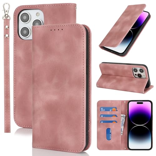 Jaorty Wallet Case for iPhone 14 Pro Max with Card Holder,Matte Rose Gold