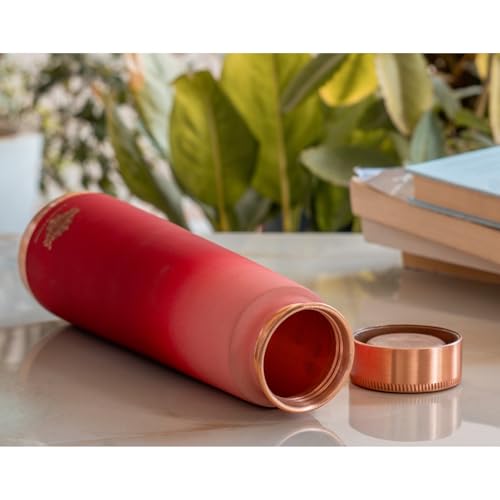 Image of INDIAN ART VILLA Pure Copper Red Pyramid Ombre Silk Finish Bottle - 800 ML, Ayurvedic Health Benefits, Ideal for Home, Office, Gym & Travel