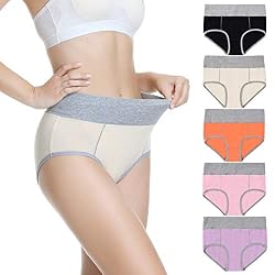 TUUHAW Bragas Mujer Cintura Alta Braguitas Algodón Pack de 5 Bragas de Cintura Alta Cómodo Talla Multicolor-2-M