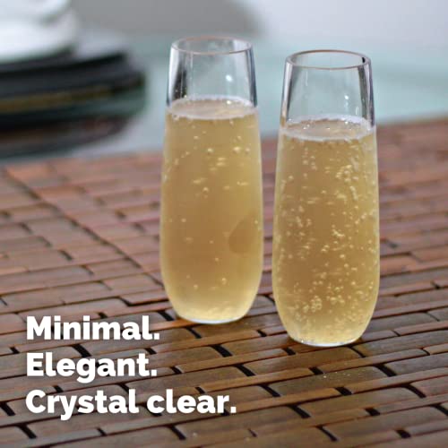 Unbreakable Stemless Champagne Flutes 9Oz Set Of 2, Shatterproof Tritan Plastic Glasses, Reusable Dishwasher Safe Flute, Wedding, Bachelorette, Travel & Poolside Champagne Glasses #TOP6