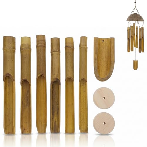 POPETPOP DIY Wind Chime Kit with Bamboo Tubes Clappers and Wind Catcher 7.9 Inch Handmade Outdoor Garden Patio Decoration Accessories