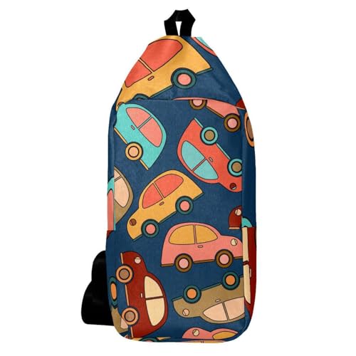 Sac à dos à bandoulière mixte motif voitures dessin animé multicolore compact
