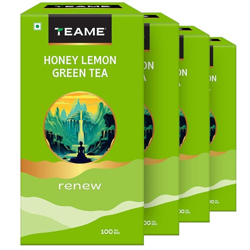 Image of TE-A-ME Lemon Honey Green Tea, 100 Tea Bags (Pack of 4) | Honey Lemon - Green Tea Bags 100 pcs | Flavoured Green Tea Bags | 400 Tea Bags