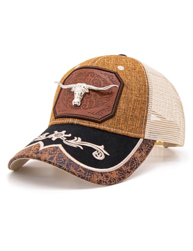 TOPACC Brown Western Trucker Hat for Women Mens Cowboy Hat Longhorn Vintage Country Hat Cute Cap for Cowgirl Outfit
