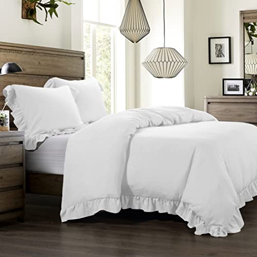 HiEnd Accents Lily 3 Piece Queen White Washed Linen Comforter Set