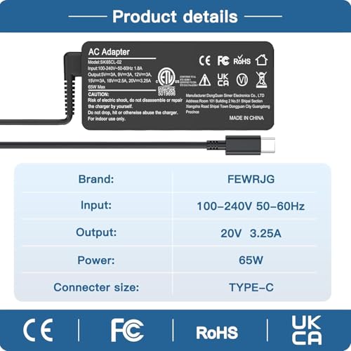 65W USB C Laptop Charger Compatible with Lenovo Thinkpad T14 T15 T480 T480s T490 T490s,Chromebook C330 S330,Yoga,Compatible with Dell Latitude 5420,Compatible with Acer Chromebook Power Supply - Image 7