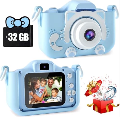 Cámara para niños, cámara Digital 1080P para niños, Pantalla IPS de 2.0 Pulgadas, cámara Digital de Doble Lente,grabación de Video, función de Disparo Inteligente (Azul)