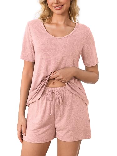 Image of MOYEE Womens Pajama Sets Soft Short Sleeve Shirt and Shorts 2 Pieces Lounge Outfit Sets with Pockets