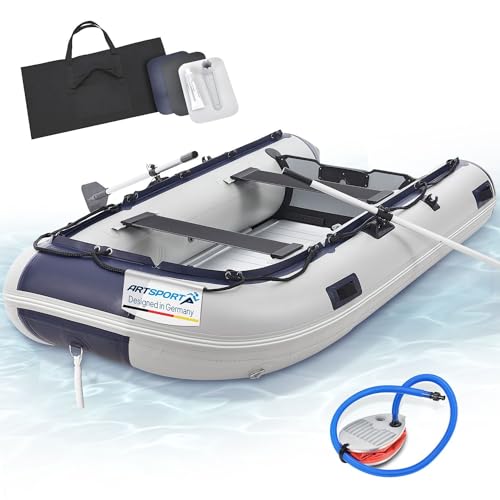 ArtSport Schlauchboot 3,20 m für 4 Personen mit 2 Sitzbänke & Aluboden — Paddelboot mit Paddel, Pumpe, Tasche & Reparaturset — Angelboot aufblasbar