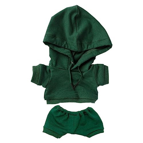 Image of niannyyhouse 10cm Plush Doll Clothes Elastic Solid Sportswear Suits Hoodie Pants Soft Stuffed Plush Toy Dress Up Accessories (Dark Green, 10cm)
