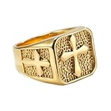 PAMTIER Anillo Cruzado de Acero Inoxidable para Hombre Anillo Cruzado Cristiano Joyería Religiosa Oro Talla 27