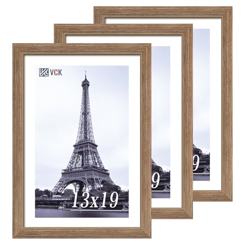 VCK 13x19 Picture Frame 3 Pack - Brown Walnut, Natural Textured Solid Wood Frame, Wall Gallery Frame