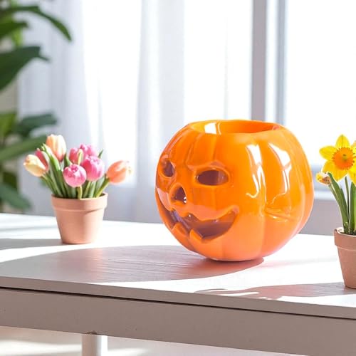 Aromalampe Kürbis Halloween aus Keramik – Für Duftöle, Wachs & Parfüm – 12 cm – Herbstliche Handarbeit & Dekoidee