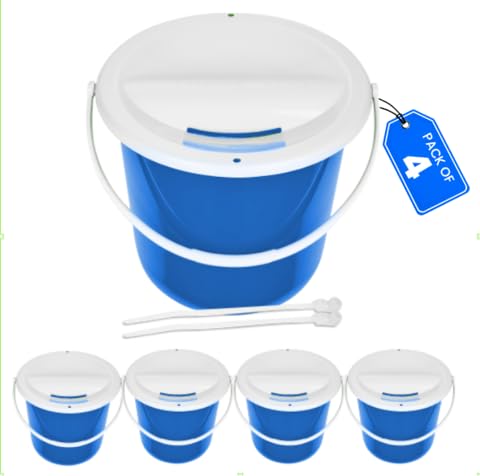 Plastic coin collection Bucket with removable lid and handle charity donation collection money box pail for fundraising with top slot for tickets raffles and money 7.5"Hx8.3"Diameter(Dark Blue) 4 pack