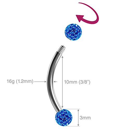 Evonix 2Pc 16G Curved Barbell 10Mm Crystal Nipple Ring Cartilage Rook Daith Eyebrow Helix Cz Sapphire #TOP1