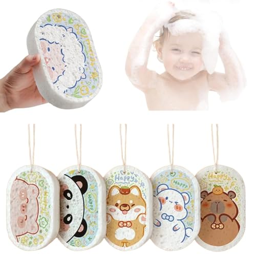 YAZWUR 5 Pezzi Spugne da Bagno per Bambini, Spugna Neonato, Spugna da Bagno, Morbida, Forme di Animali (Motivo Casuale)