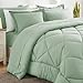CozyLux Queen Comforter Set Sage Green - Bed in a Bag Queen Size 7 Pieces, Luxury Soft Bed Set for All Seasons, Bedding Set with Down Alternative Comforter, Sheets, Pillowcases & Shams