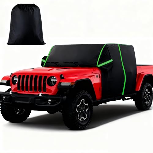 420D Custom Cab Cover Compatible with Gladiator JT 2020-2025 2026 Half Covers All-Weather Sun Rain & Snow Protection UV Resistant Windproof Outdoor Car Cover with Driver Door Zipper