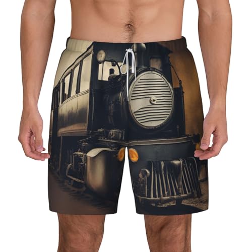 Short de bain pour homme avec imprimé locomotive - Maillot de plage léger et respirant