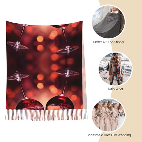 Red Wine Glass Cheers Print Tassel Scarf For Women Pashmina Soft Cashmere Scarf4